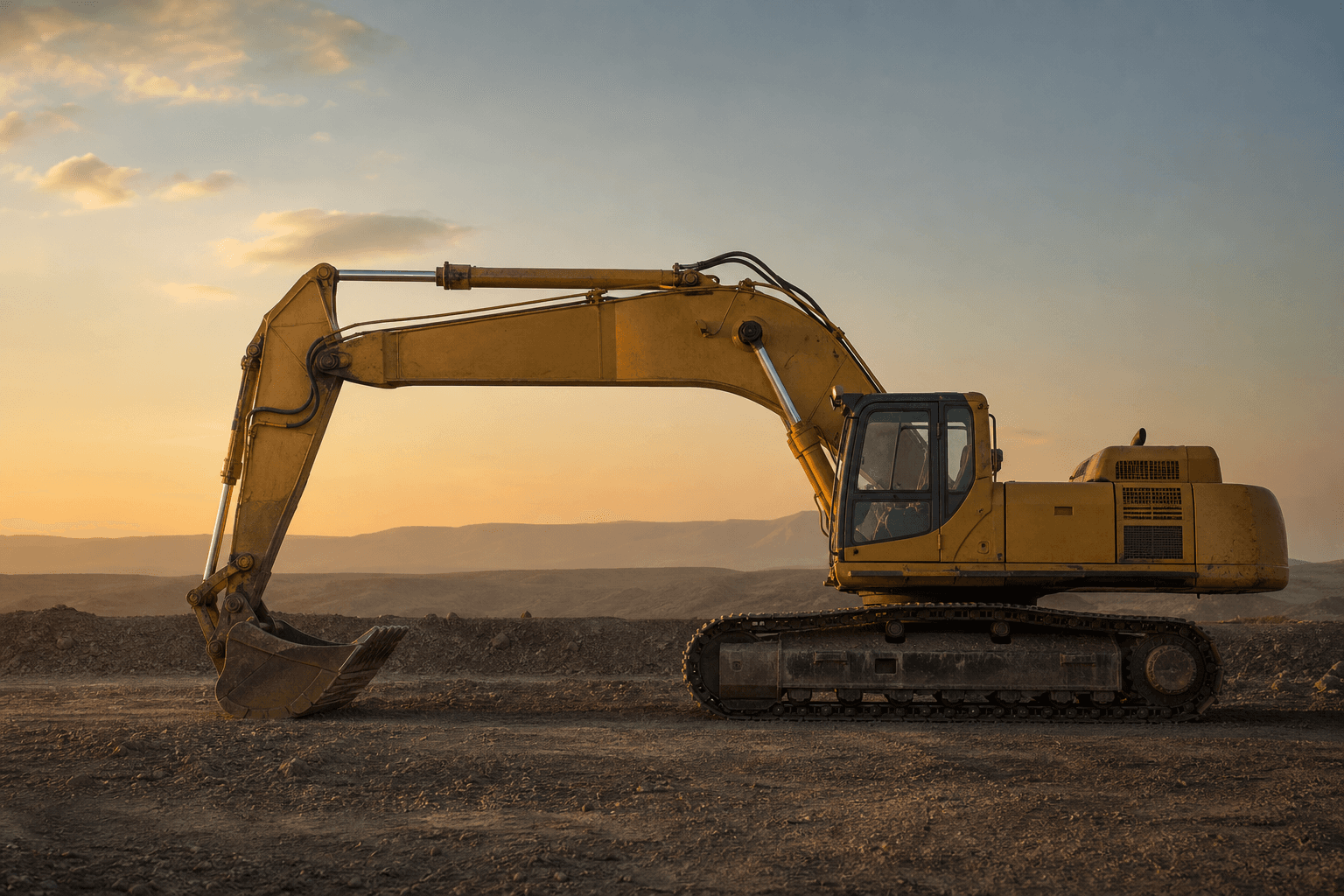 Large hydraulic excavator working a deep cut