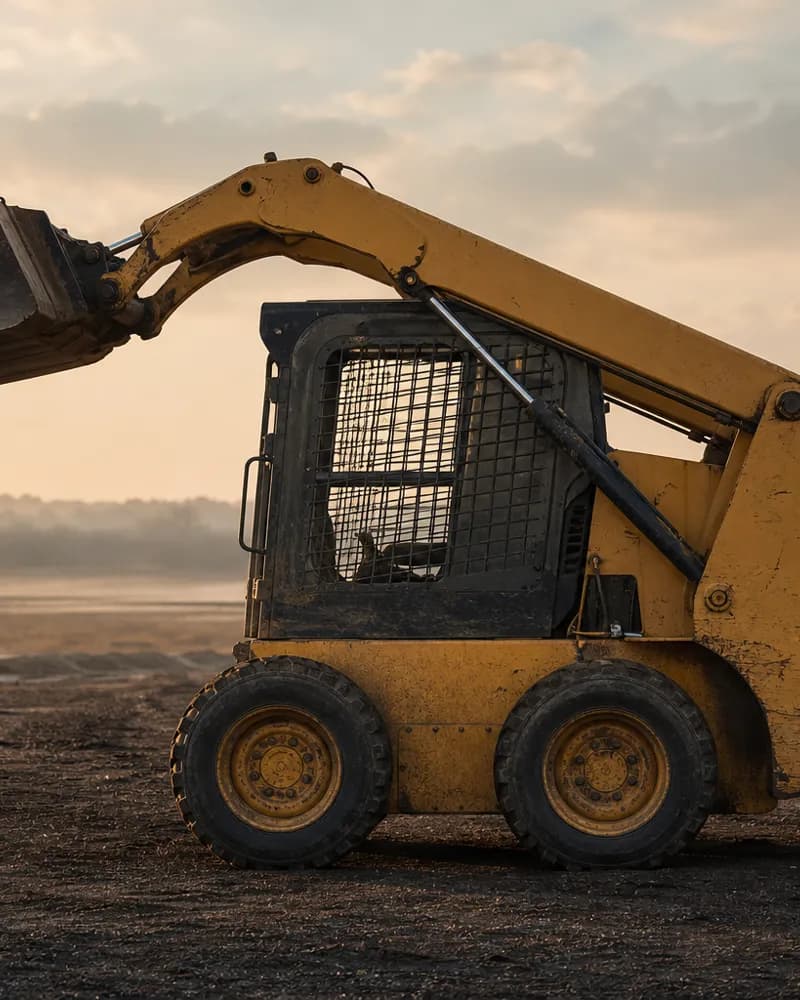 Skid steer, mini-excavator and water truck staged on site